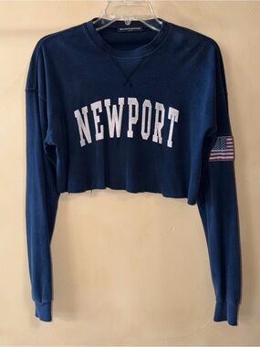 Brandy Melville Distressed Crop Sweatshirt Women's O/S Crew Neck Navy Newport